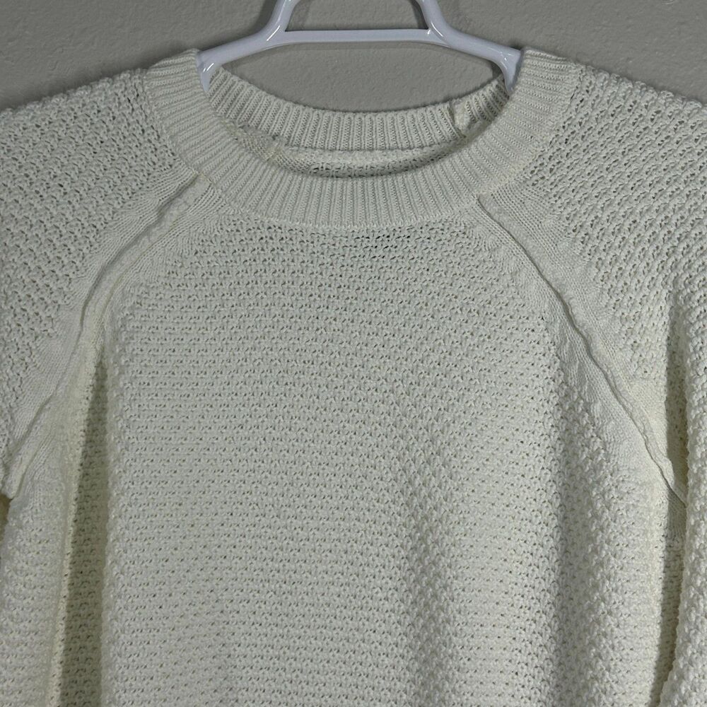 GAP Sweater Womens L Ivory Chunky Knit Crewneck‎ Raglan Cable Texture Casual